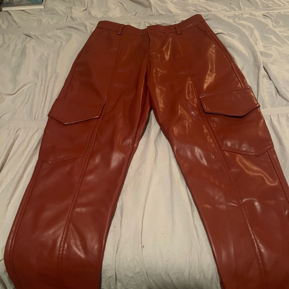 Brown Faux Leather Joggers